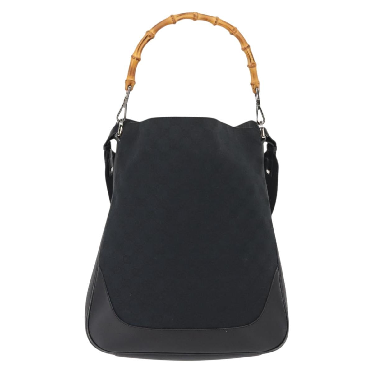GUCCI GG Canvas Bamboo Shoulder Bag 2way Black Silver 001 4058 1705 Auth gh1144