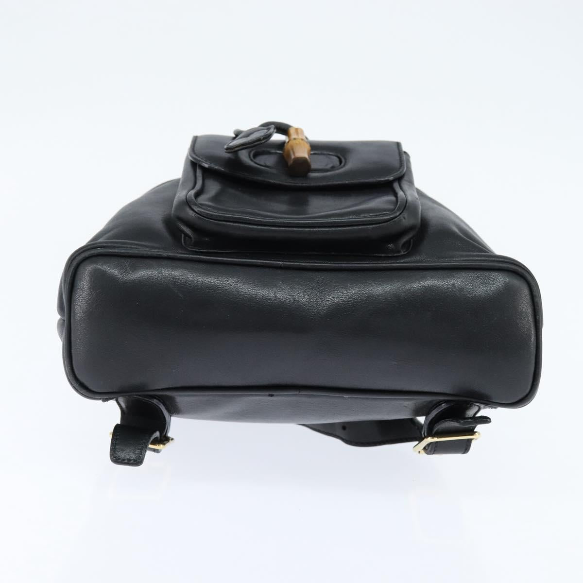 GUCCI Bamboo Backpack Leather Black Gold 003 2034 0030 Auth gh1146