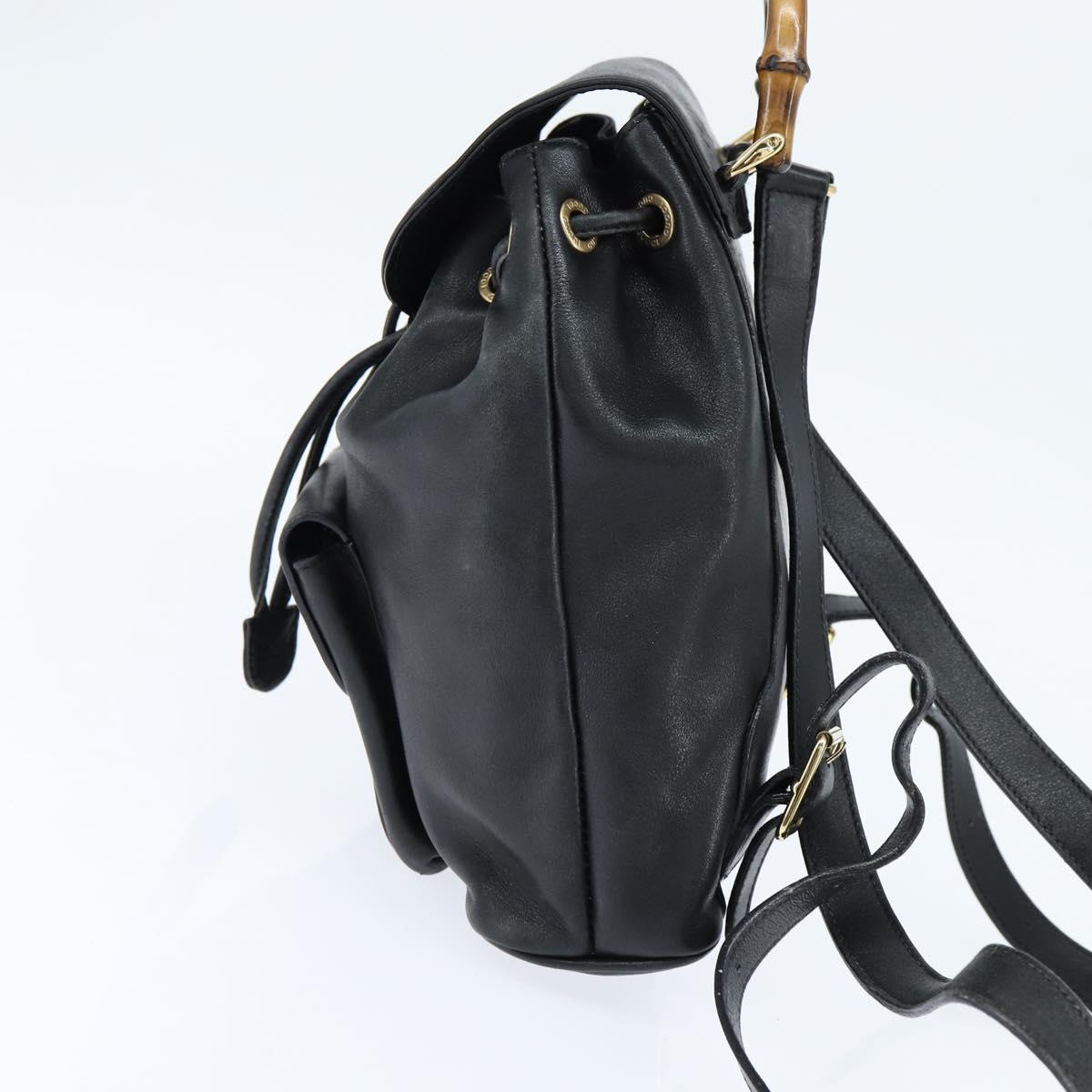 GUCCI Bamboo Backpack Leather Black Gold 003 2034 0030 Auth gh1146