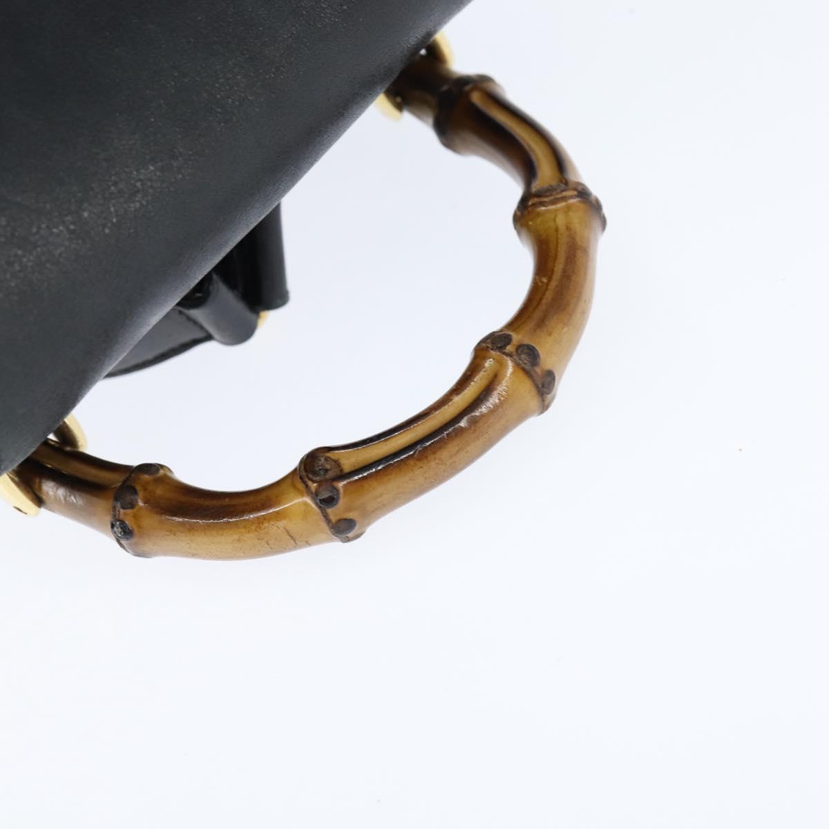 GUCCI Bamboo Backpack Leather Black Gold 003 2034 0030 Auth gh1146