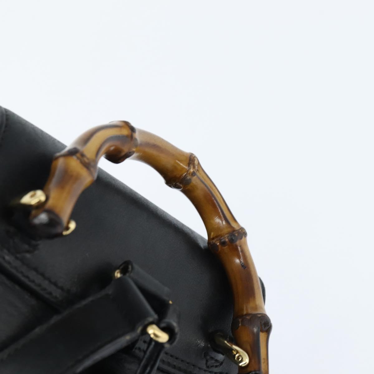GUCCI Bamboo Backpack Leather Black Gold 003 2034 0030 Auth gh1146