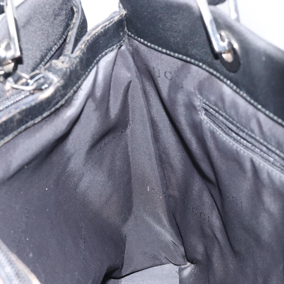GUCCI Bamboo Hand Bag Nylon Black Silver 002 1010 Auth gh1148