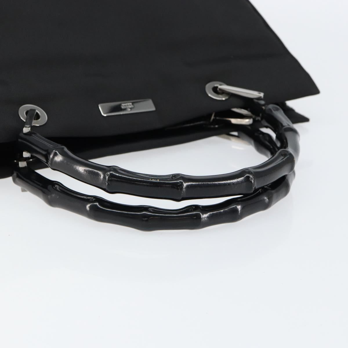 GUCCI Bamboo Hand Bag Nylon Black Silver 002 1010 Auth gh1148