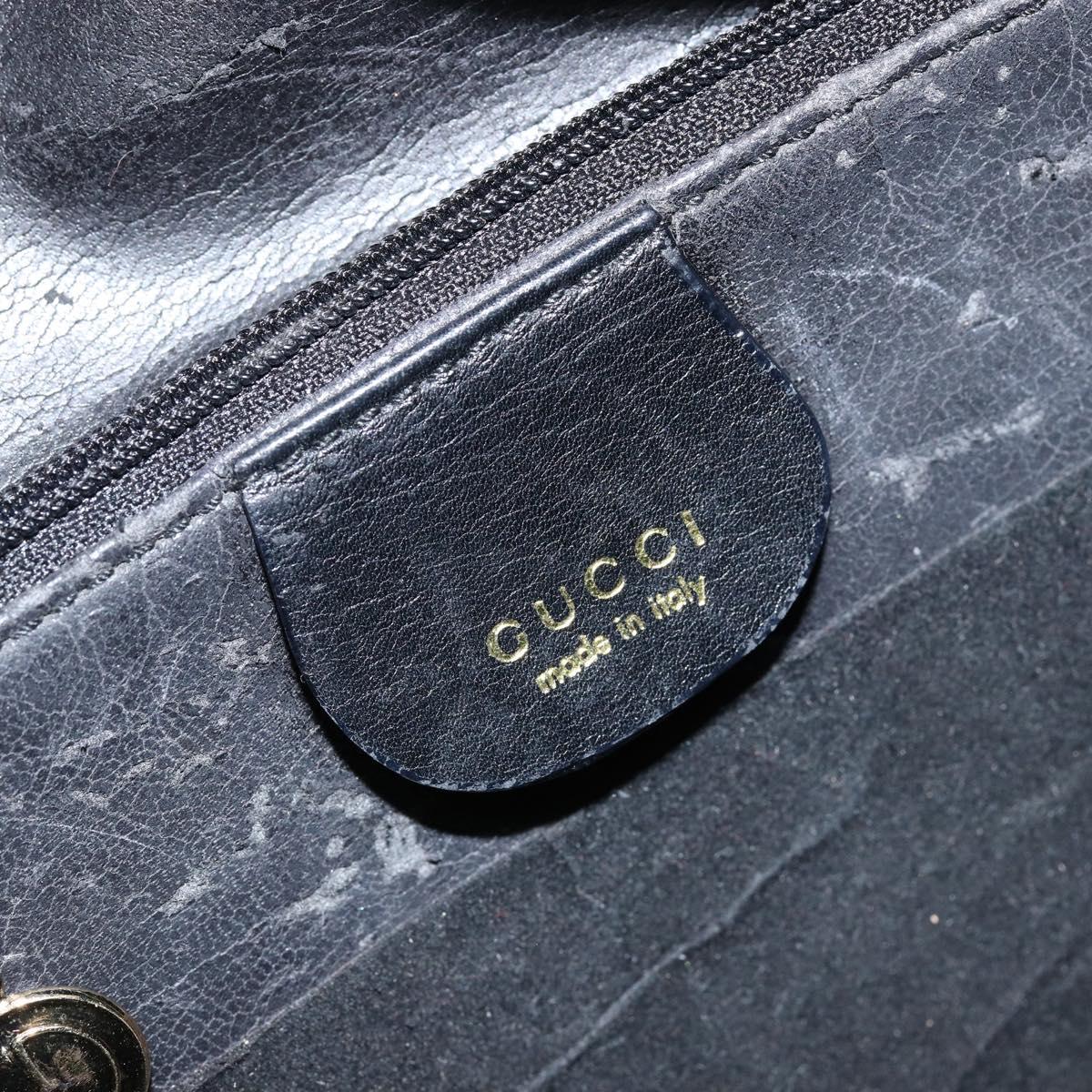 GUCCI Bamboo Hand Bag Leather Black Gold 000 3444 0580 Auth gh1149