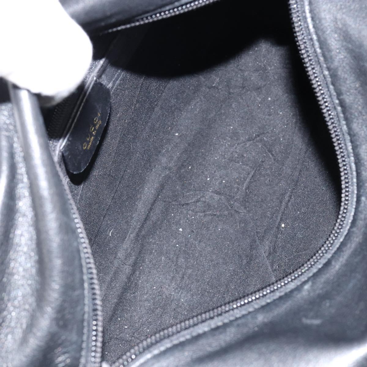 GUCCI Bamboo Hand Bag Leather Black Gold 000 3444 0580 Auth gh1149