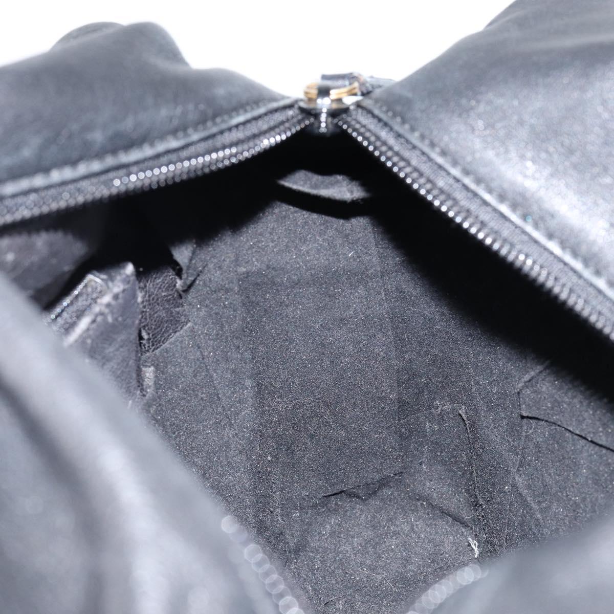 GUCCI Bamboo Hand Bag Leather Black Gold 000 3444 0580 Auth gh1149