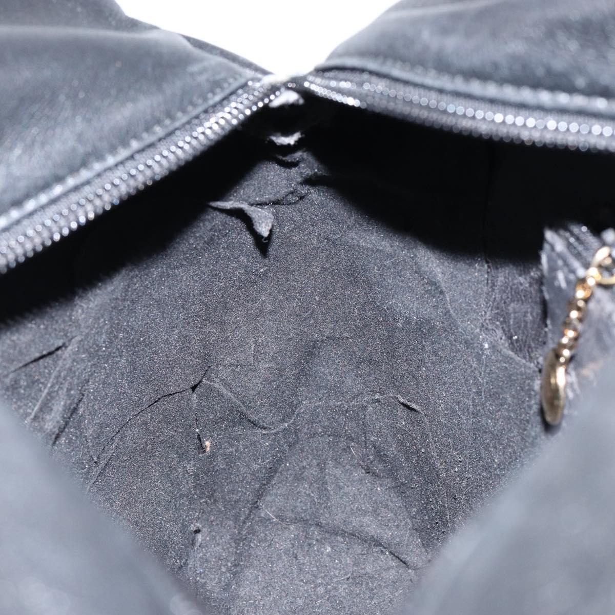 GUCCI Bamboo Hand Bag Leather Black Gold 000 3444 0580 Auth gh1149