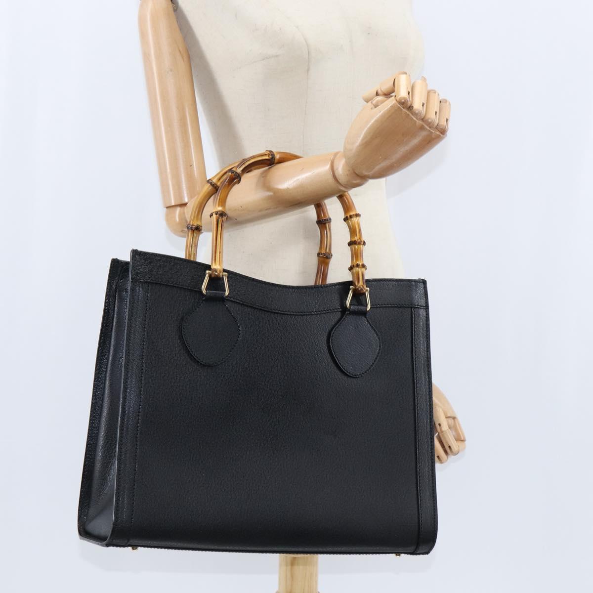 GUCCI Bamboo Hand Bag Leather Black Gold 002 1186 0260 Auth gh1150