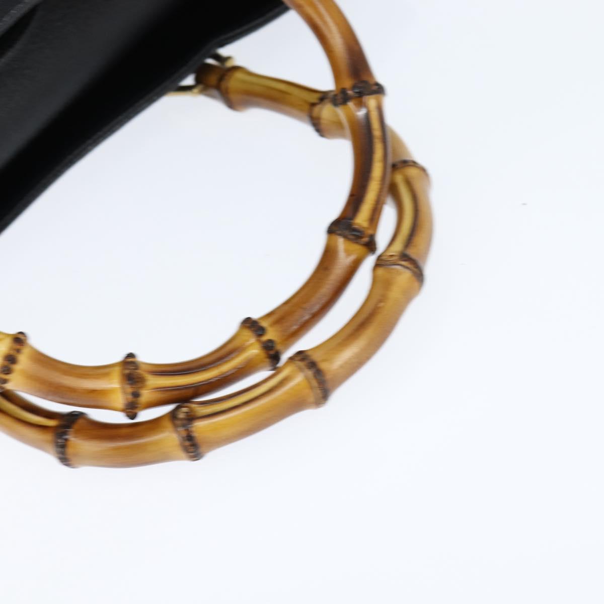 GUCCI Bamboo Hand Bag Leather Black Gold 002 1186 0260 Auth gh1150