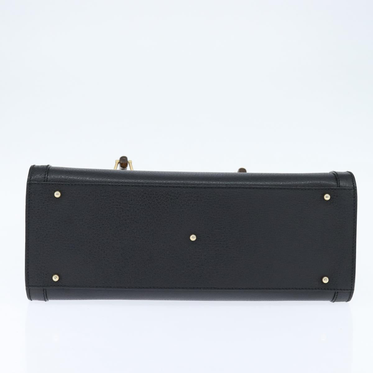 GUCCI Bamboo Hand Bag Leather Black Gold 002 1186 0260 Auth gh1150