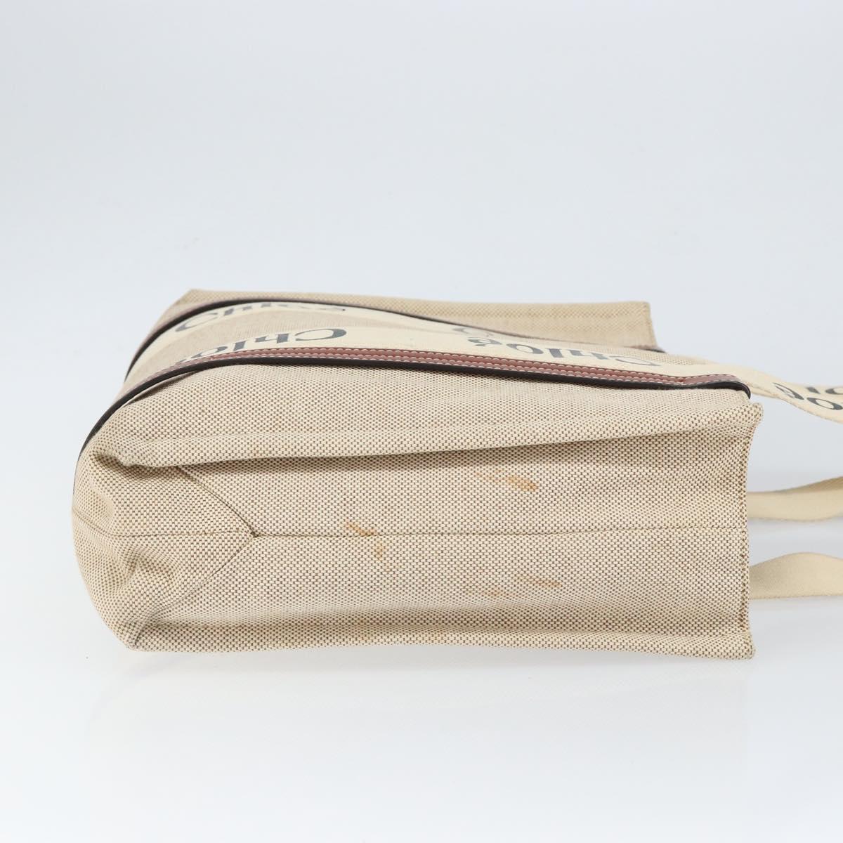 Chloe Woody La Tote Bag Canvas Leather Beige Brown Auth gh1153