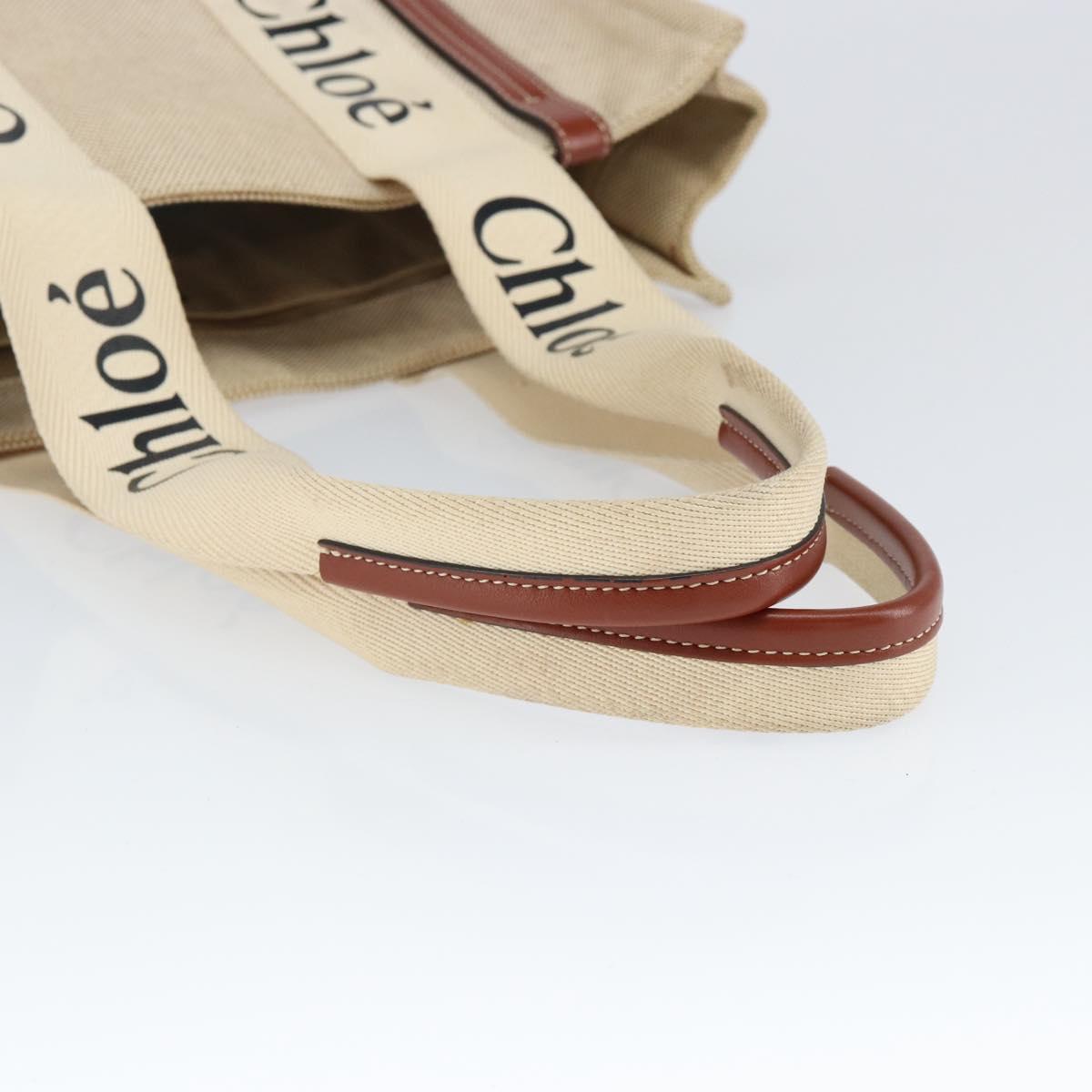 Chloe Woody La Tote Bag Canvas Leather Beige Brown Auth gh1153