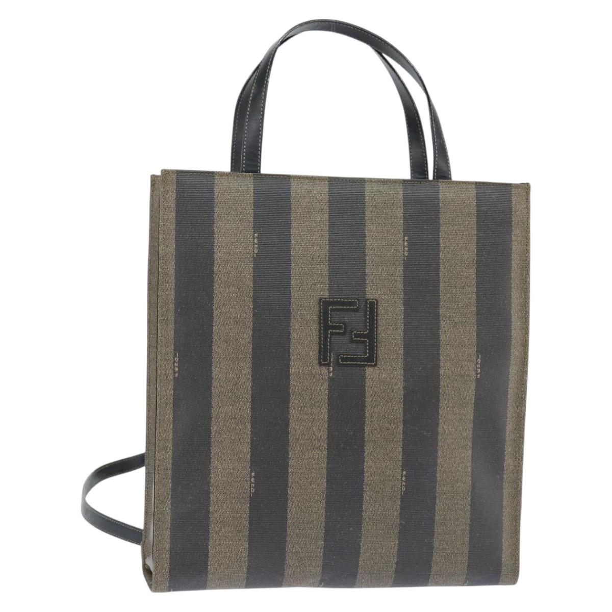 FENDI Pecan Canvas Hand Bag PVC 2way Black Brown Auth gh1157