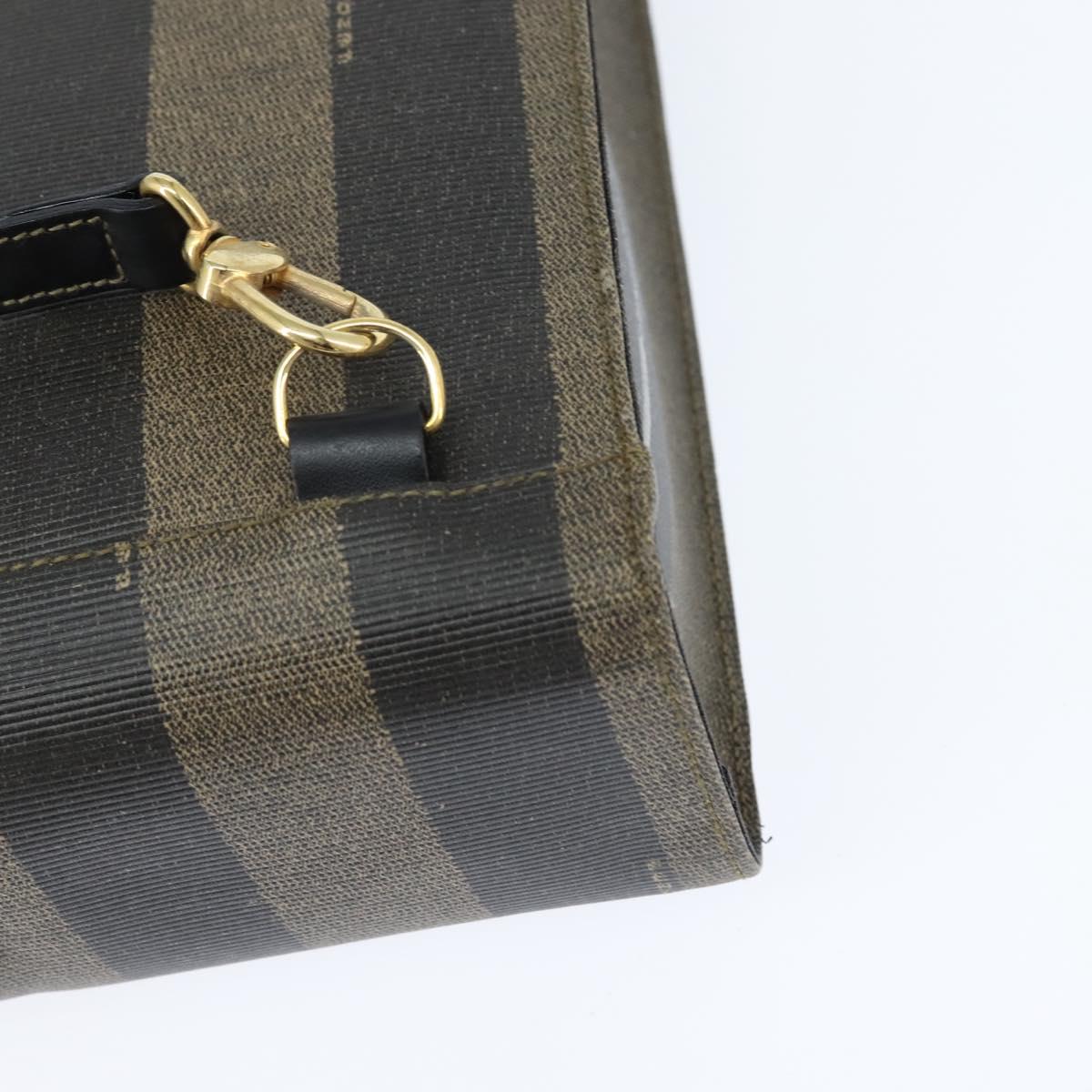 FENDI Pecan Canvas Hand Bag PVC 2way Black Brown Auth gh1157