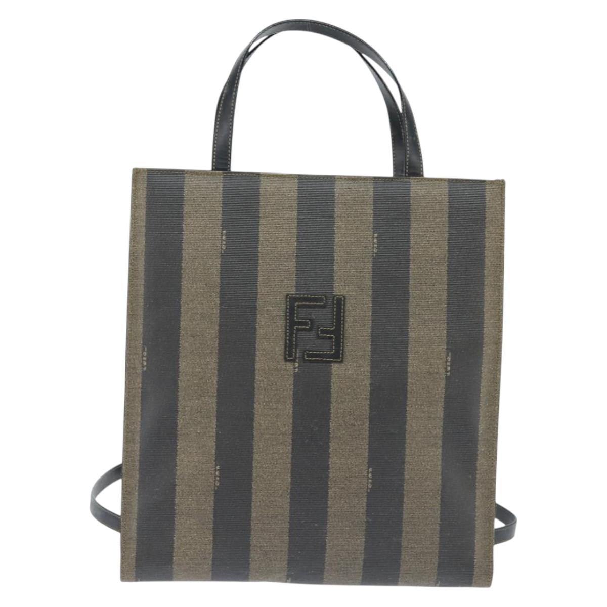 FENDI Pecan Canvas Hand Bag PVC 2way Black Brown Auth gh1157