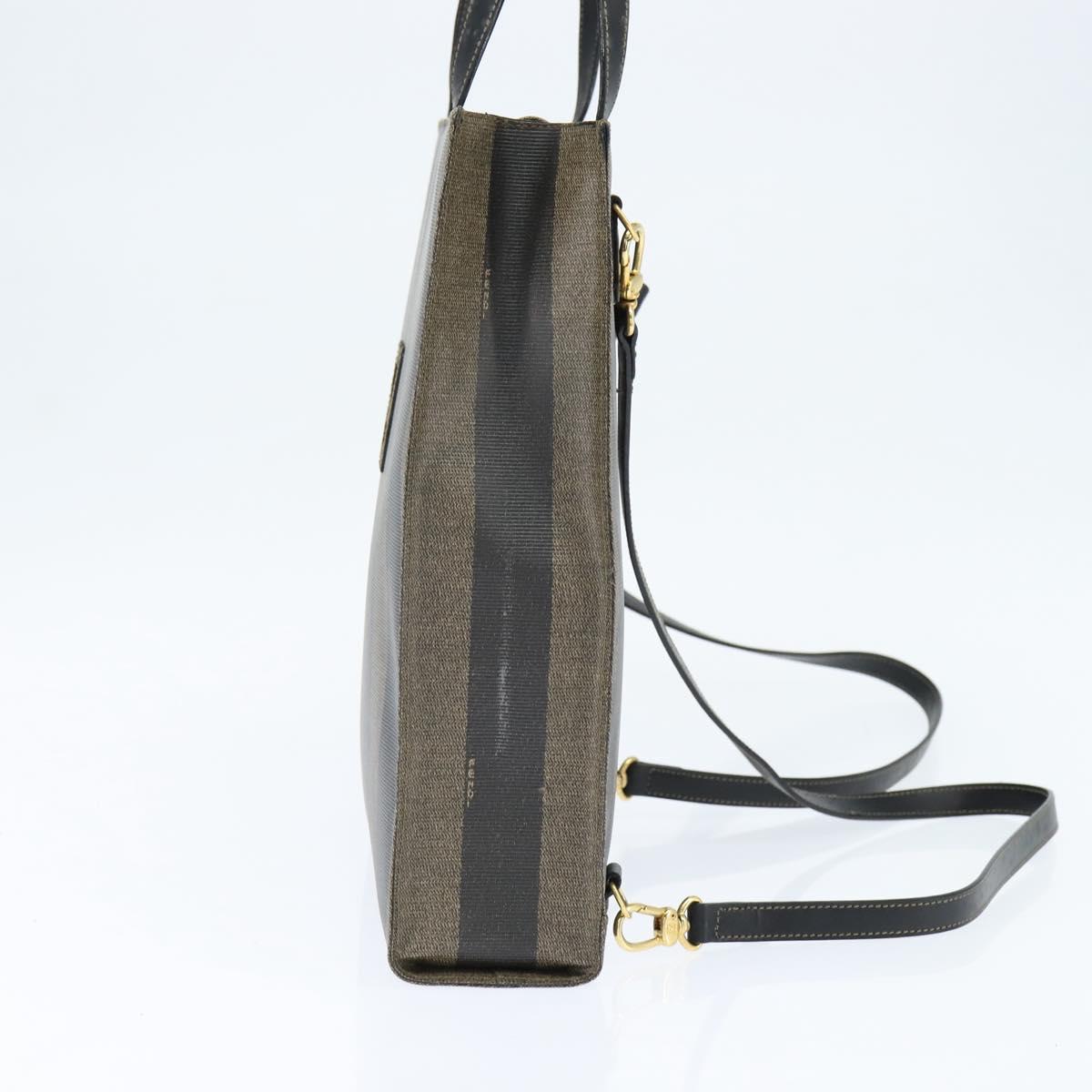 FENDI Pecan Canvas Hand Bag PVC 2way Black Brown Auth gh1157