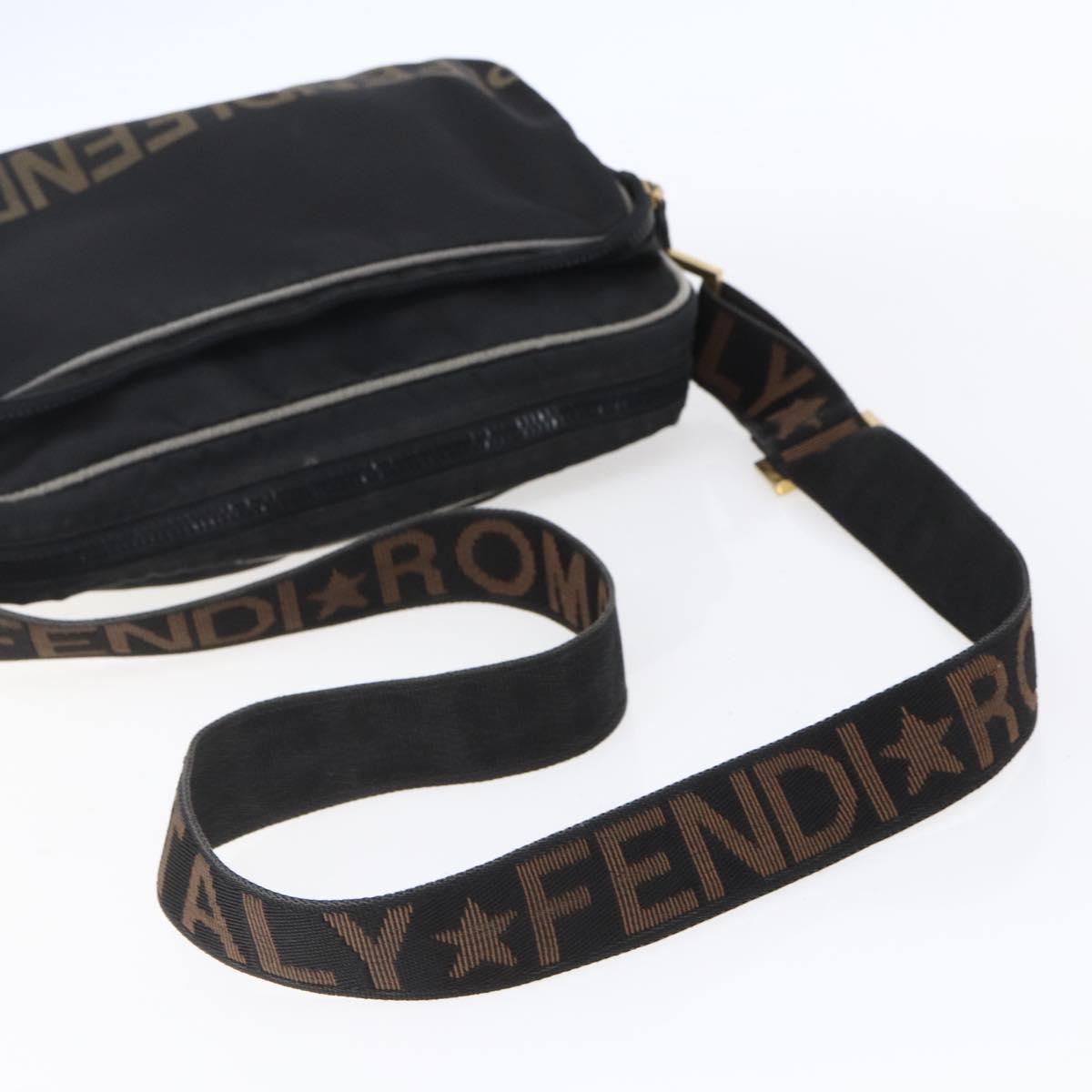 FENDI Shoulder Bag Nylon Black Gold Auth gh1158