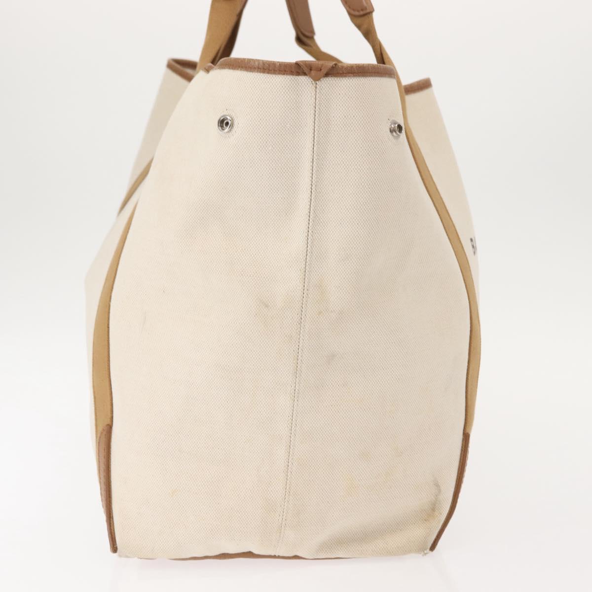 BALENCIAGA Navy Cabas Bag Canvas Leather Light Beige Silver 339936 Auth gh1160