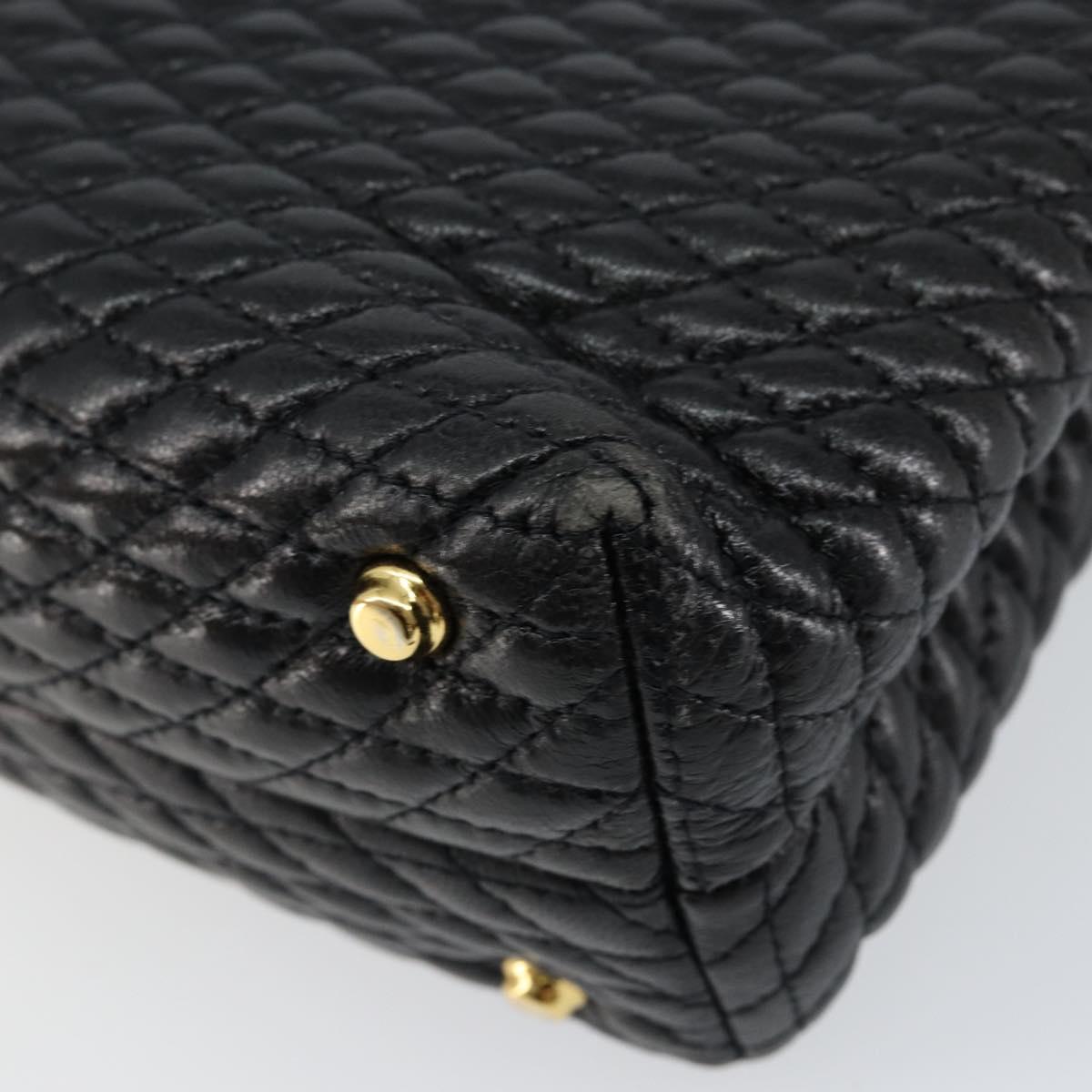 BALLY Quilted Hand Bag Leather Black Gold Auth gh1161