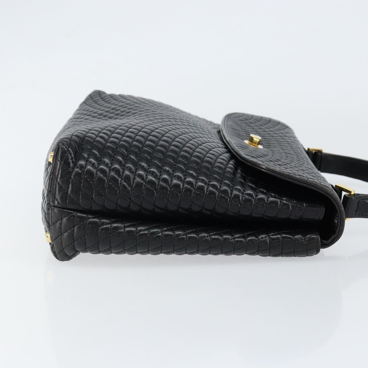 BALLY Quilted Hand Bag Leather Black Gold Auth gh1161