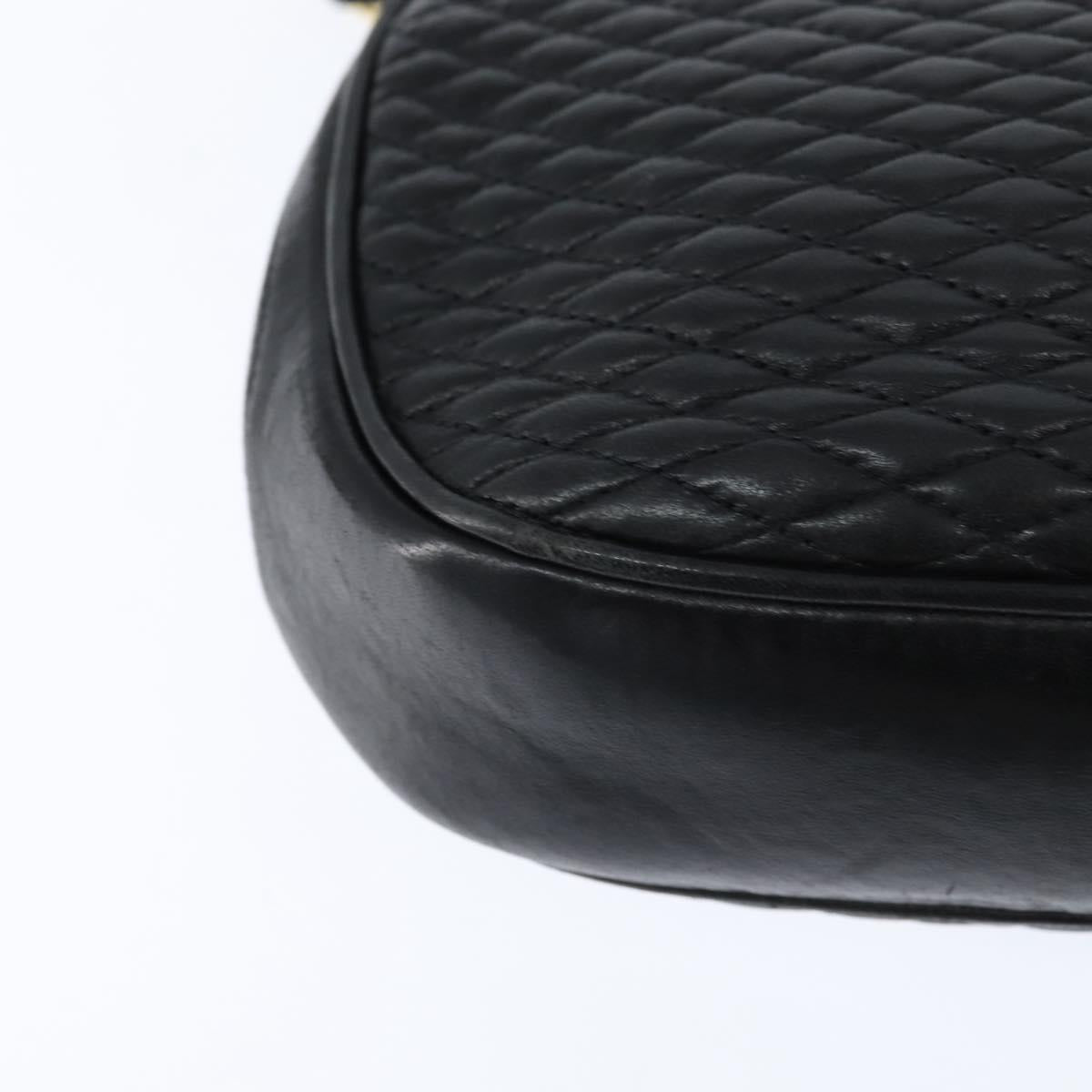 BALLY Quilted Chain Shoulder Bag Leather Black Gold Auth gh1162