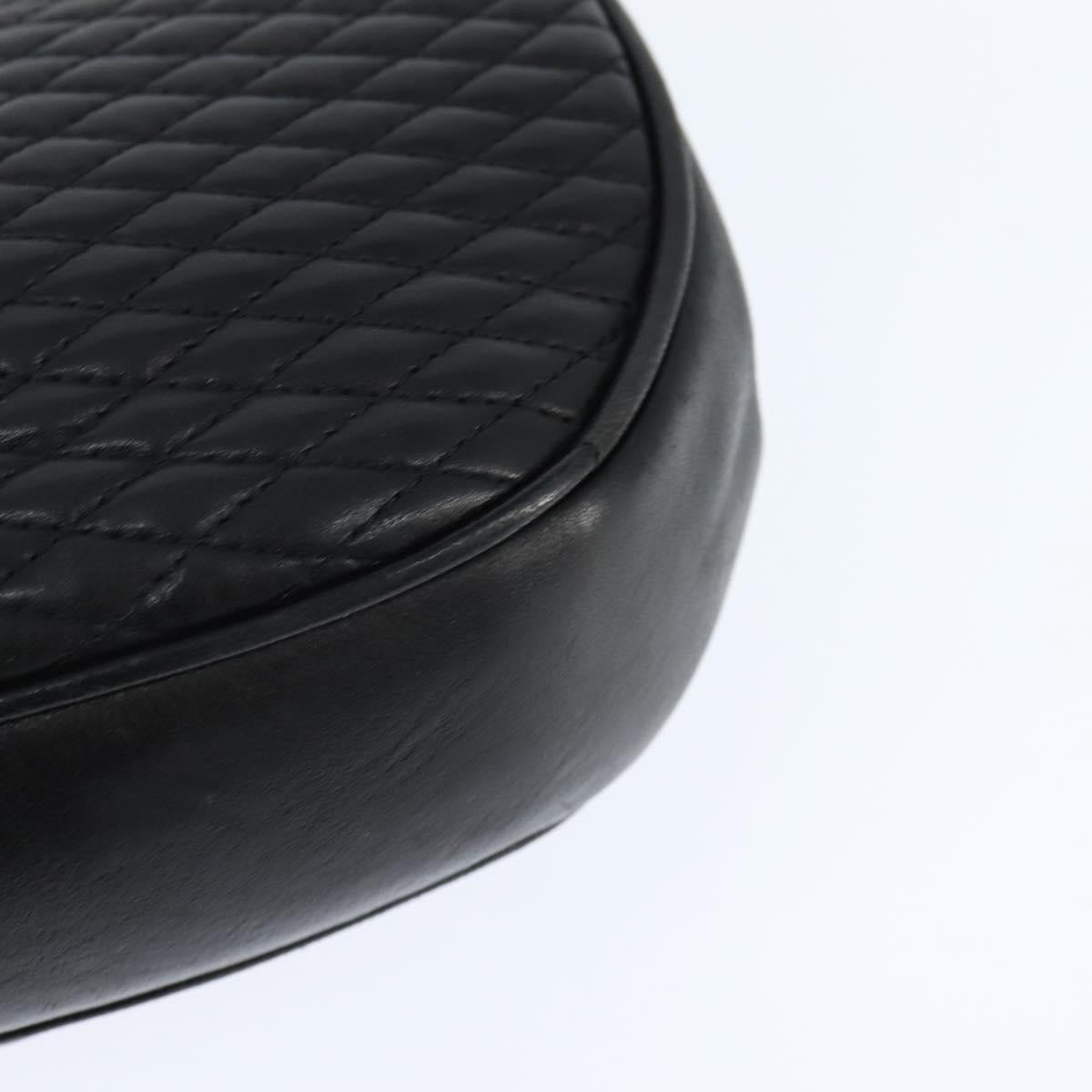 BALLY Quilted Chain Shoulder Bag Leather Black Gold Auth gh1162