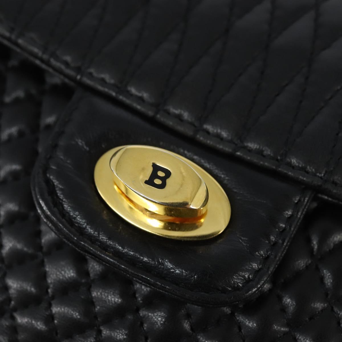 BALLY Quilted Chain Shoulder Bag Leather Black Gold Auth gh1162