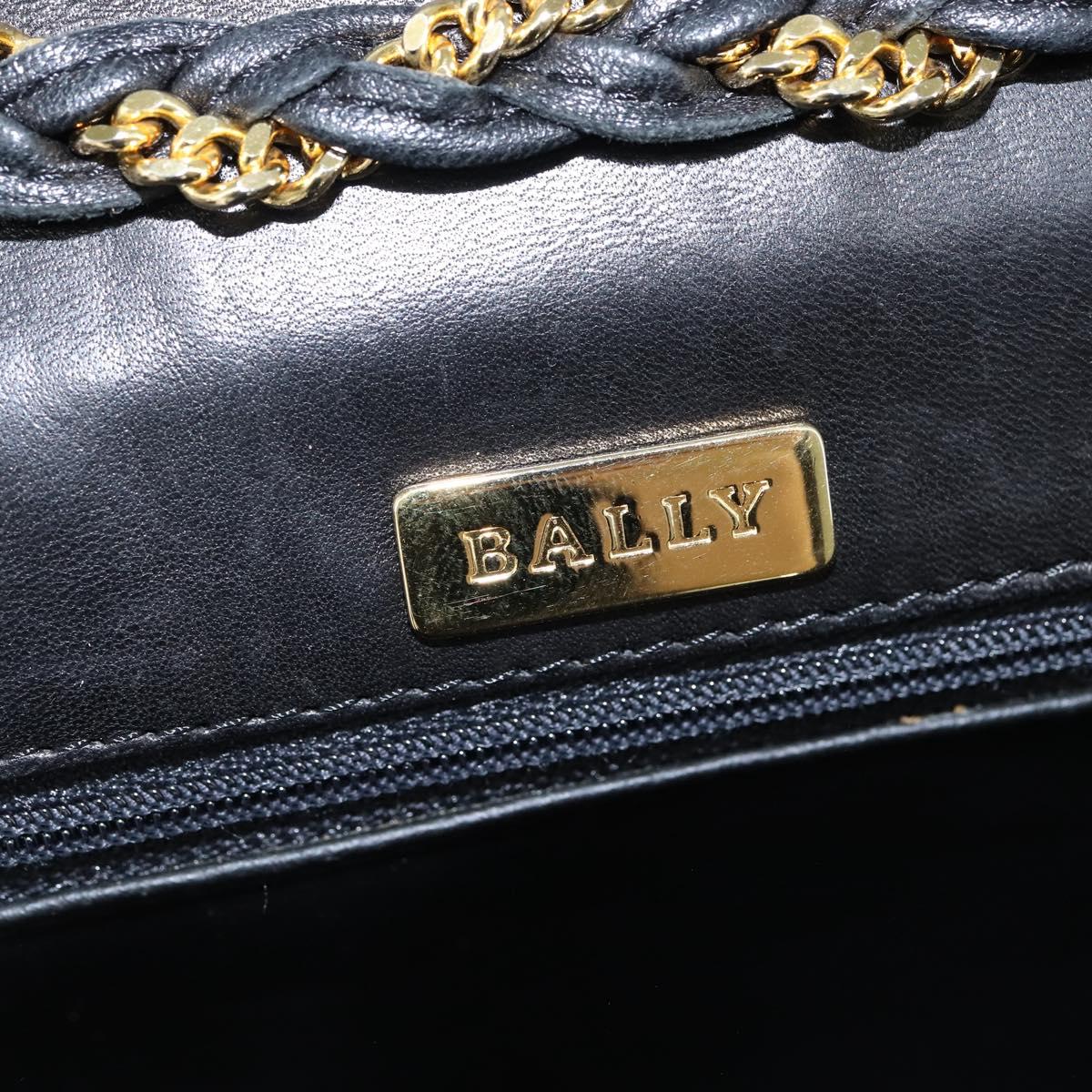 BALLY Quilted Chain Shoulder Bag Leather Black Gold Auth gh1162