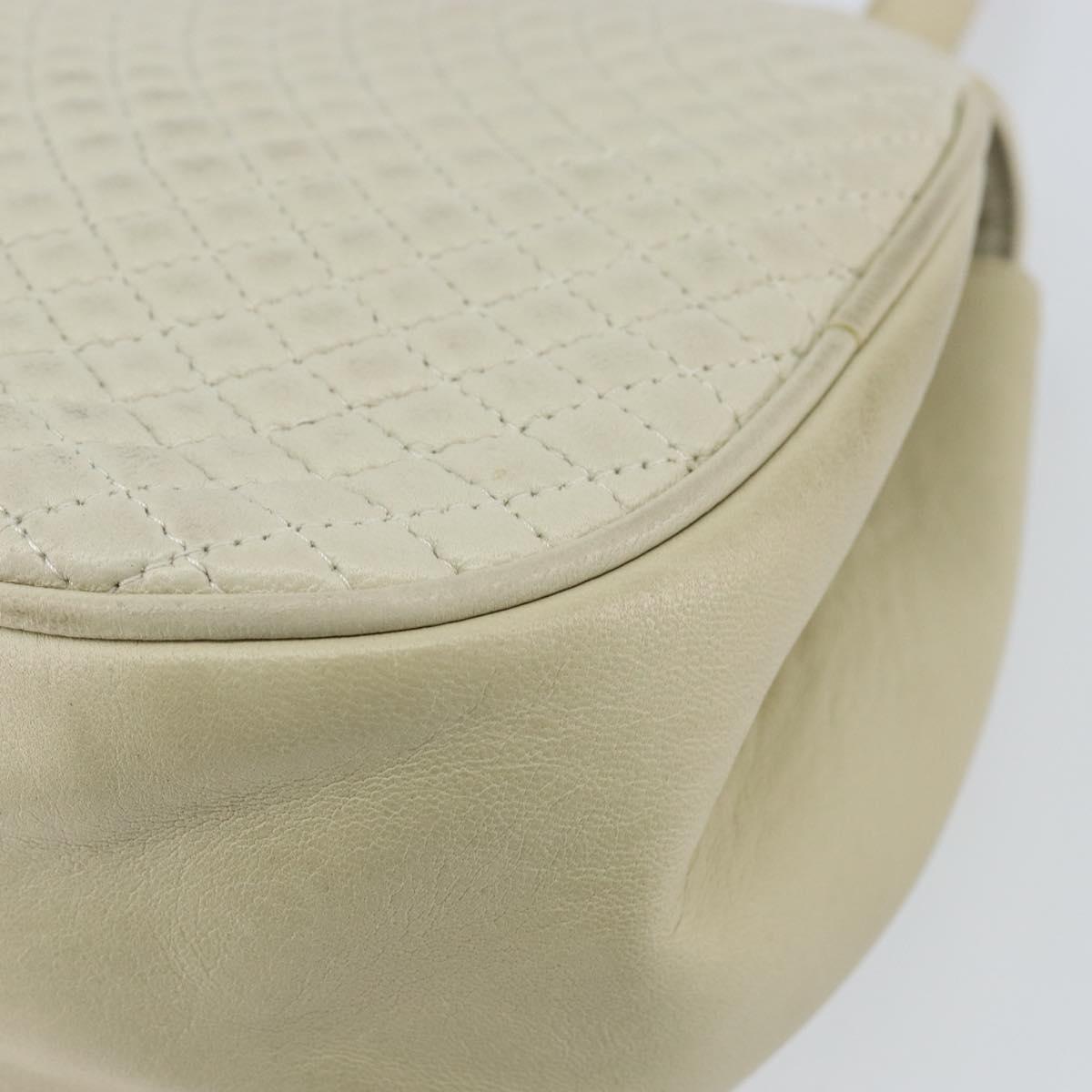 BALLY Quilted Hand Bag Leather White Gold Auth gh1163