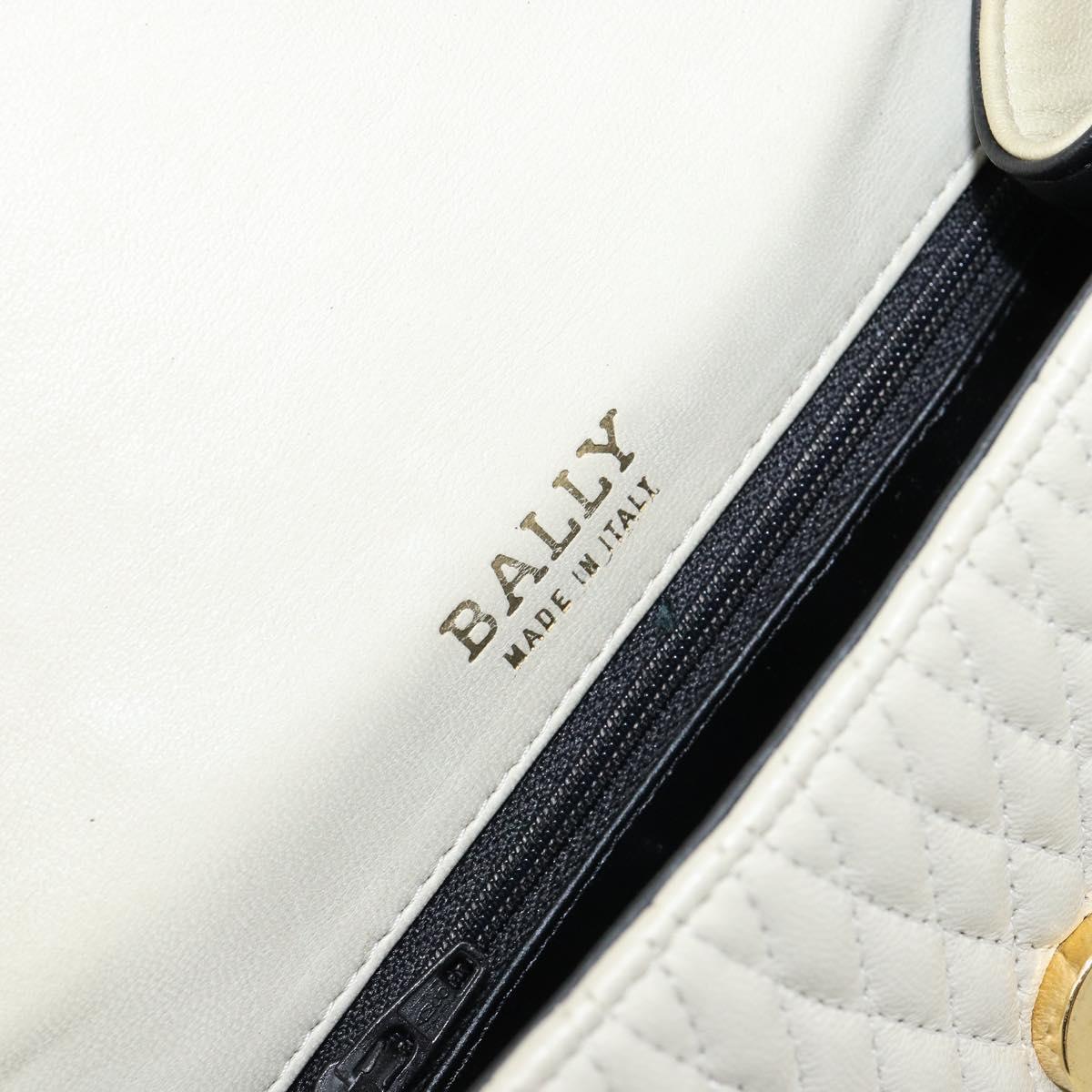 BALLY Quilted Hand Bag Leather White Gold Auth gh1163