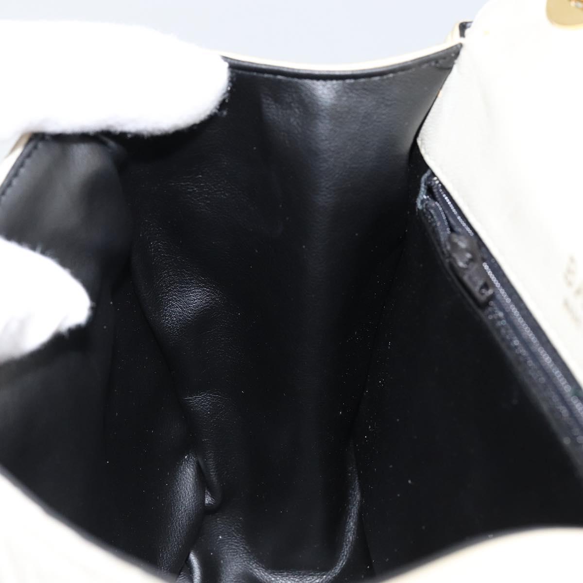 BALLY Quilted Hand Bag Leather White Gold Auth gh1163