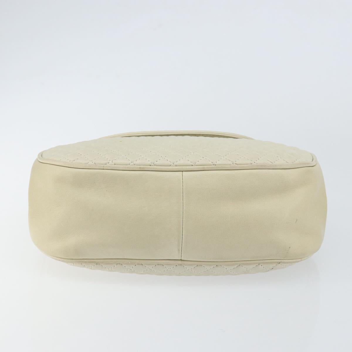 BALLY Quilted Hand Bag Leather White Gold Auth gh1163