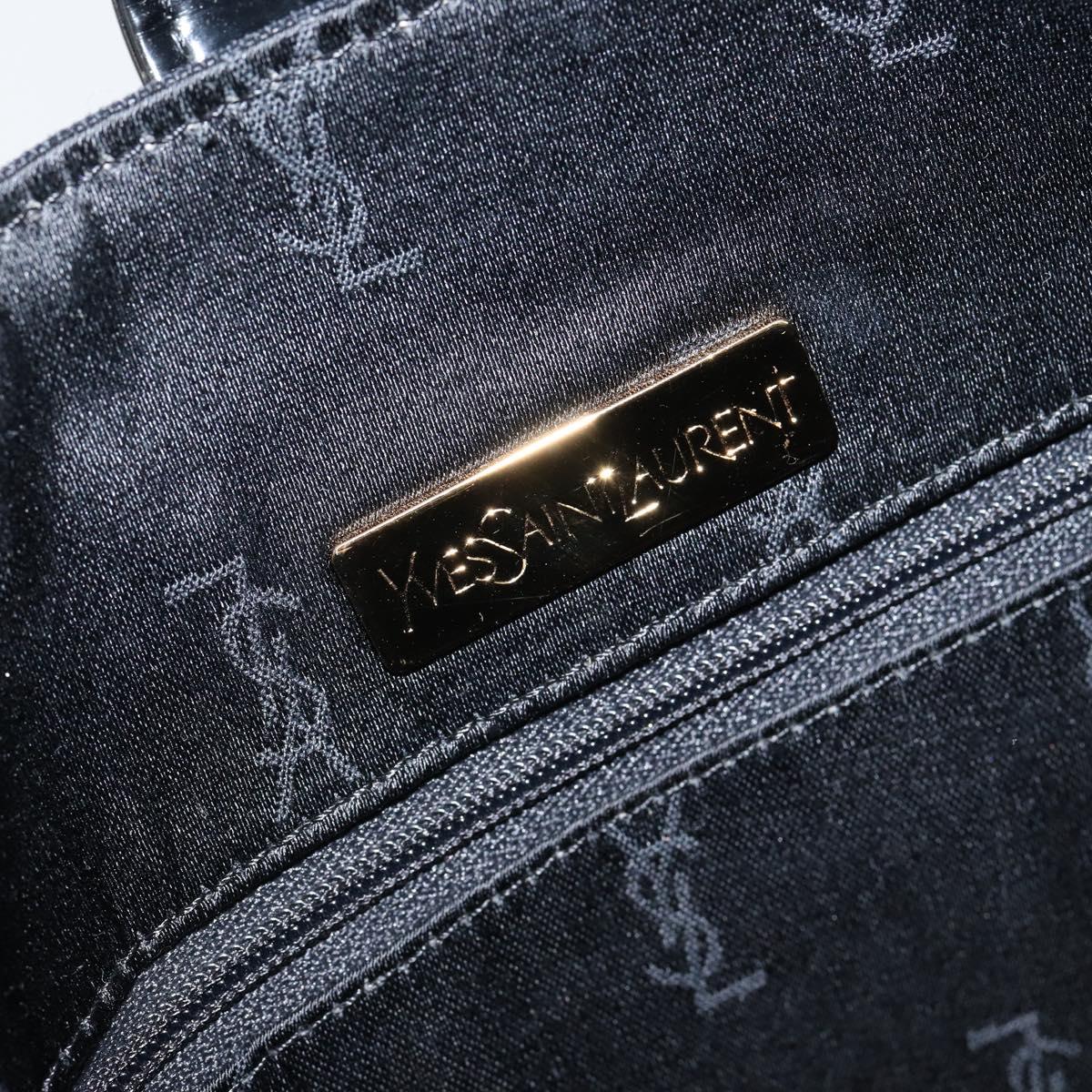 SAINT LAURENT Hand Bag Nylon Enamel Black Gold Auth gh1164