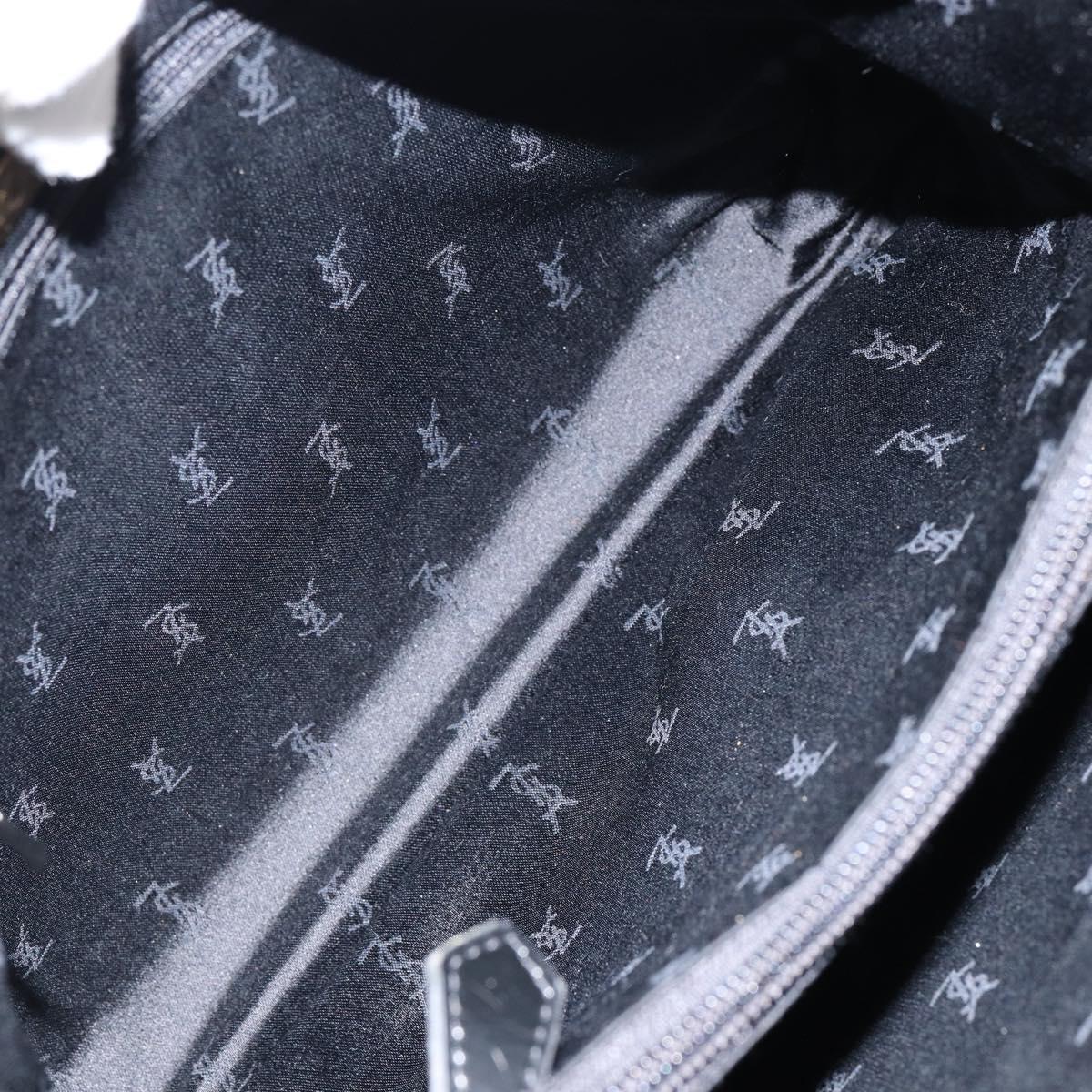 SAINT LAURENT Hand Bag Nylon Enamel Black Gold Auth gh1164