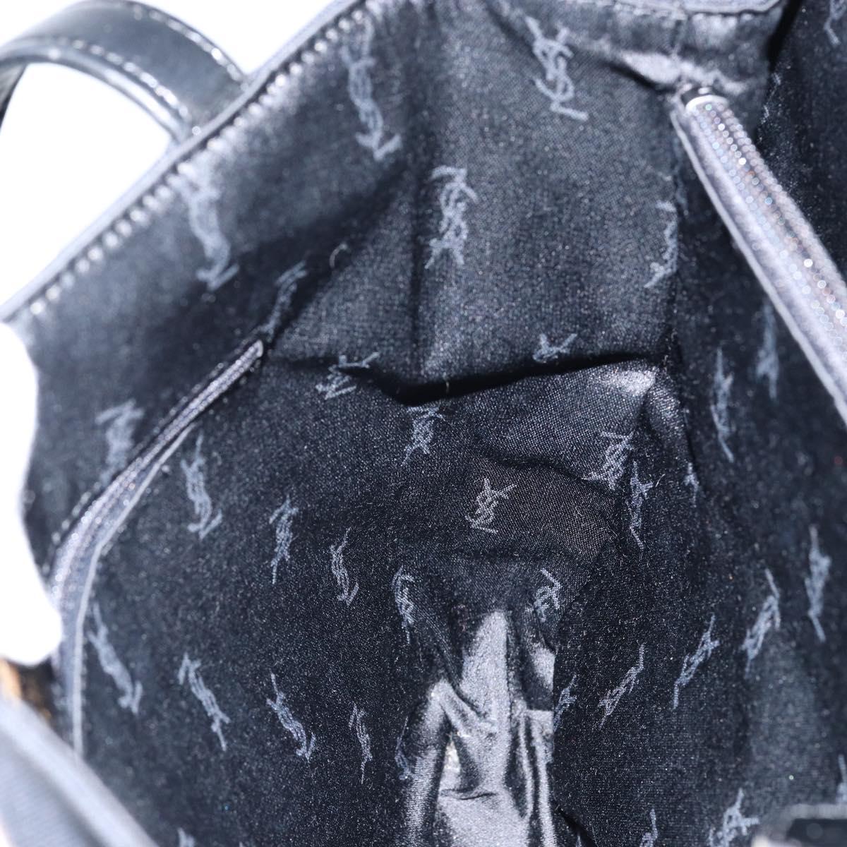 SAINT LAURENT Hand Bag Nylon Enamel Black Gold Auth gh1164