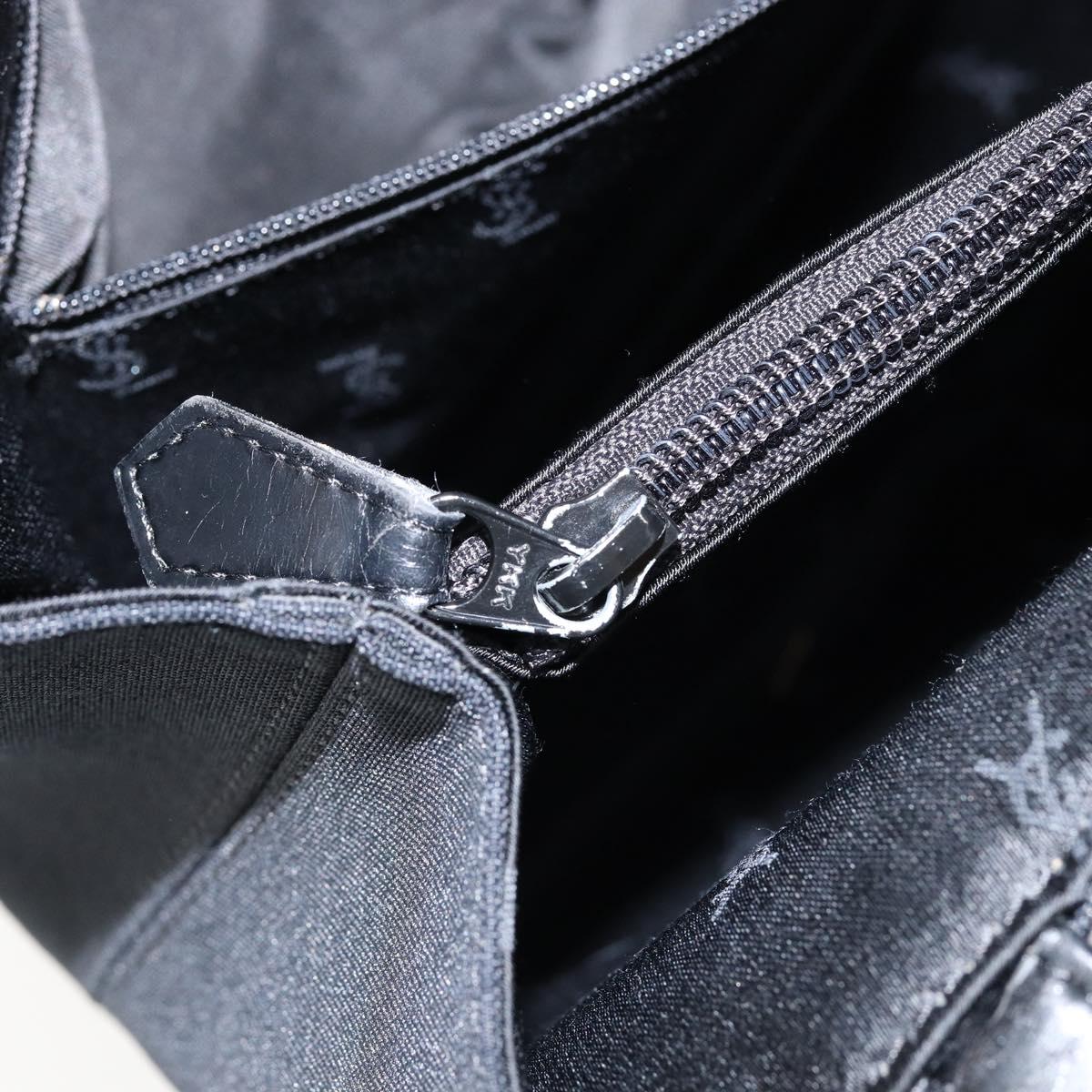 SAINT LAURENT Hand Bag Nylon Enamel Black Gold Auth gh1164