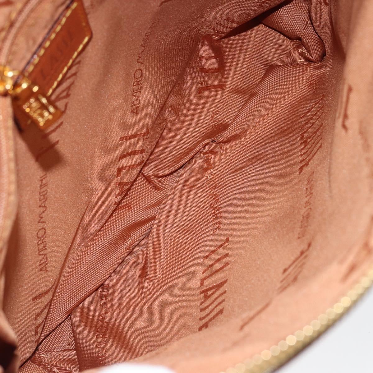 PRIMA CLASSE Shoulder Bag Leather PVC Beige Gold Auth gh1167