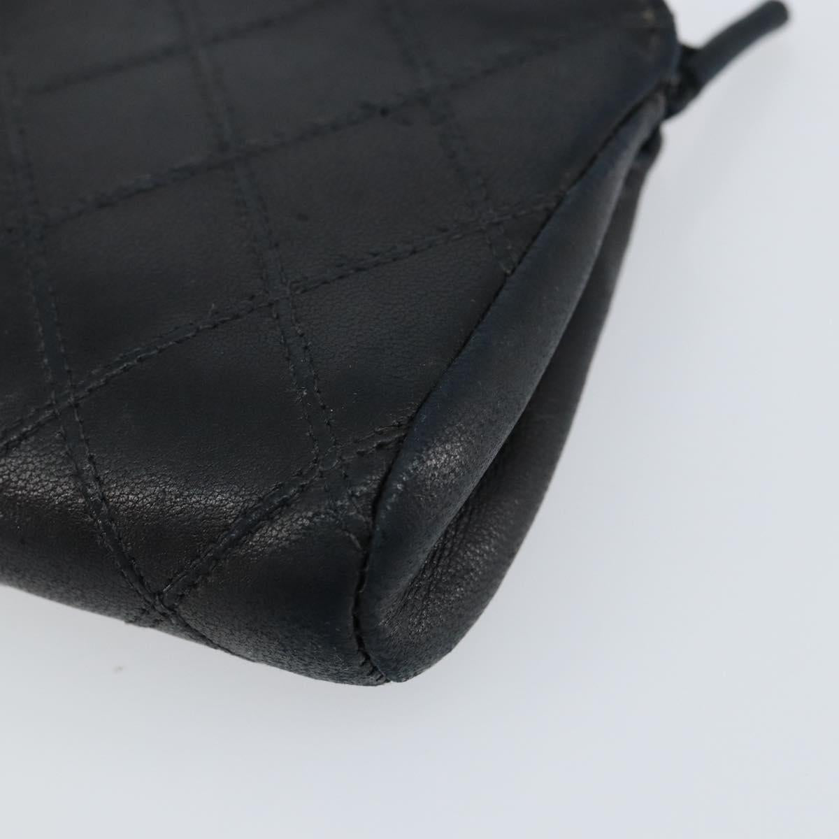 CHANEL Bicolore Pouch Lamb Skin Black Gold CC Auth gh1175