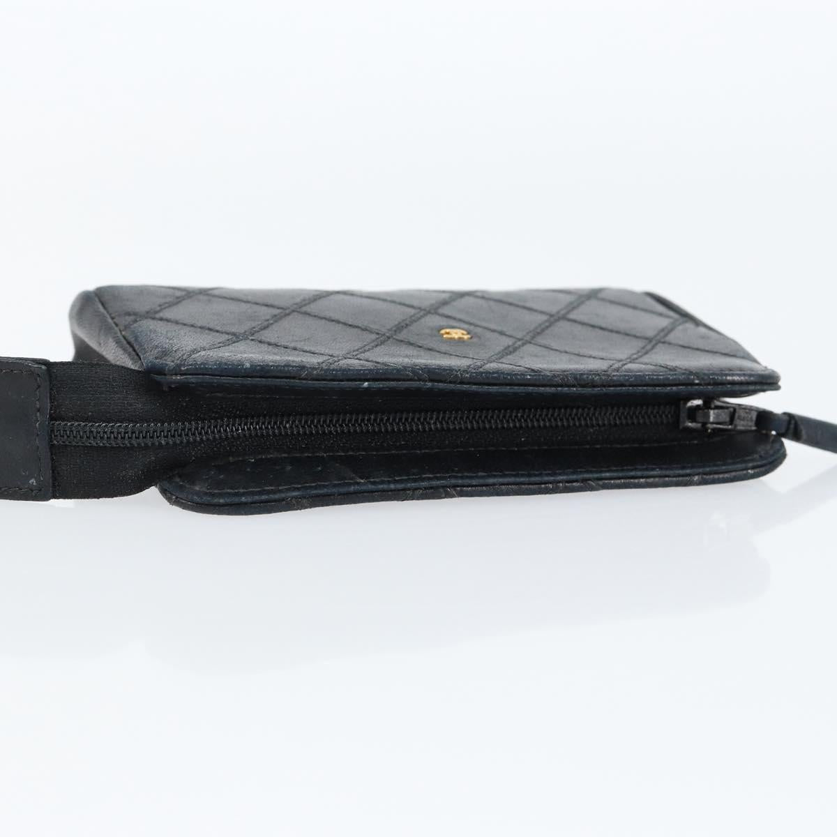 CHANEL Bicolore Pouch Lamb Skin Black Gold CC Auth gh1175