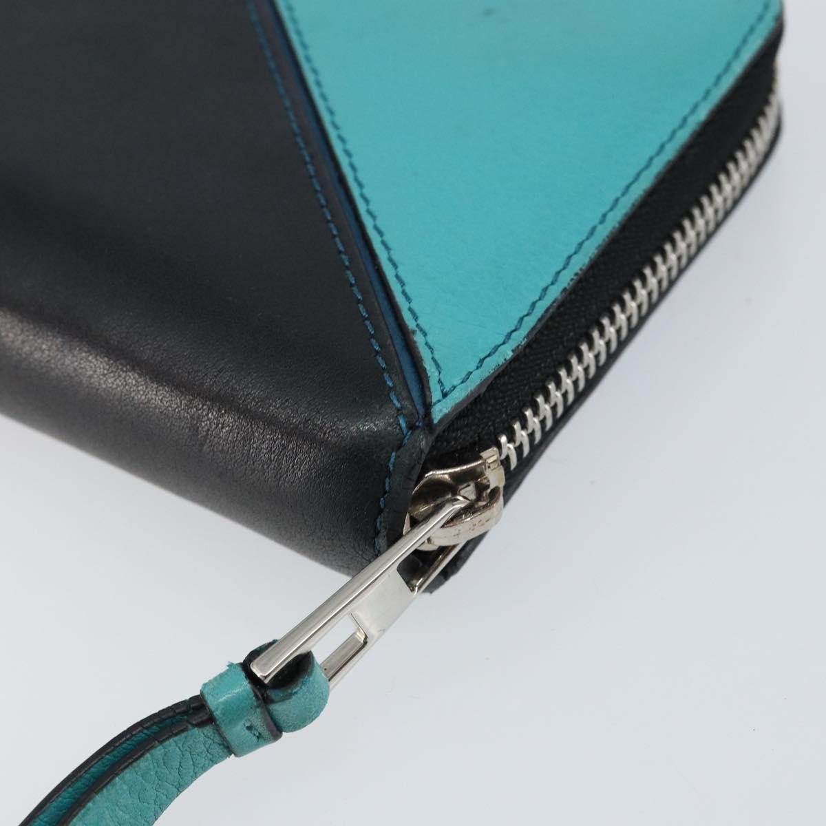 LOEWE Anagram Long Wallet Leather Blue Silver Auth gh1176