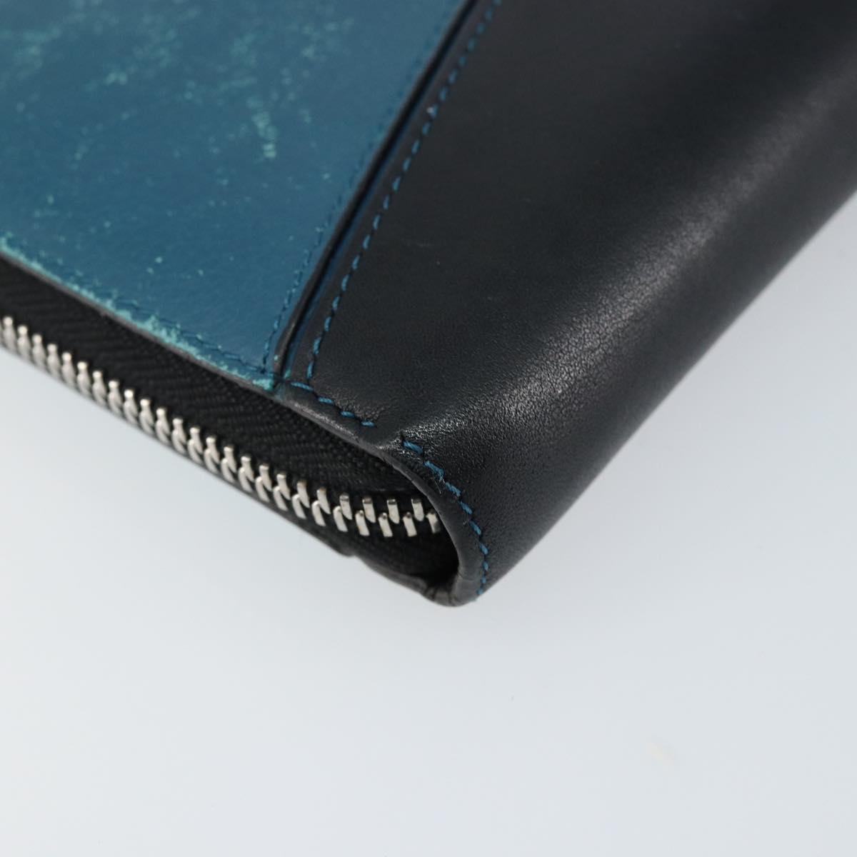 LOEWE Anagram Long Wallet Leather Blue Silver Auth gh1176