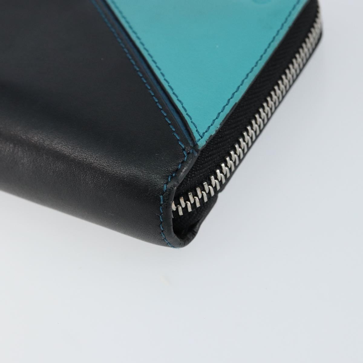 LOEWE Anagram Long Wallet Leather Blue Silver Auth gh1176