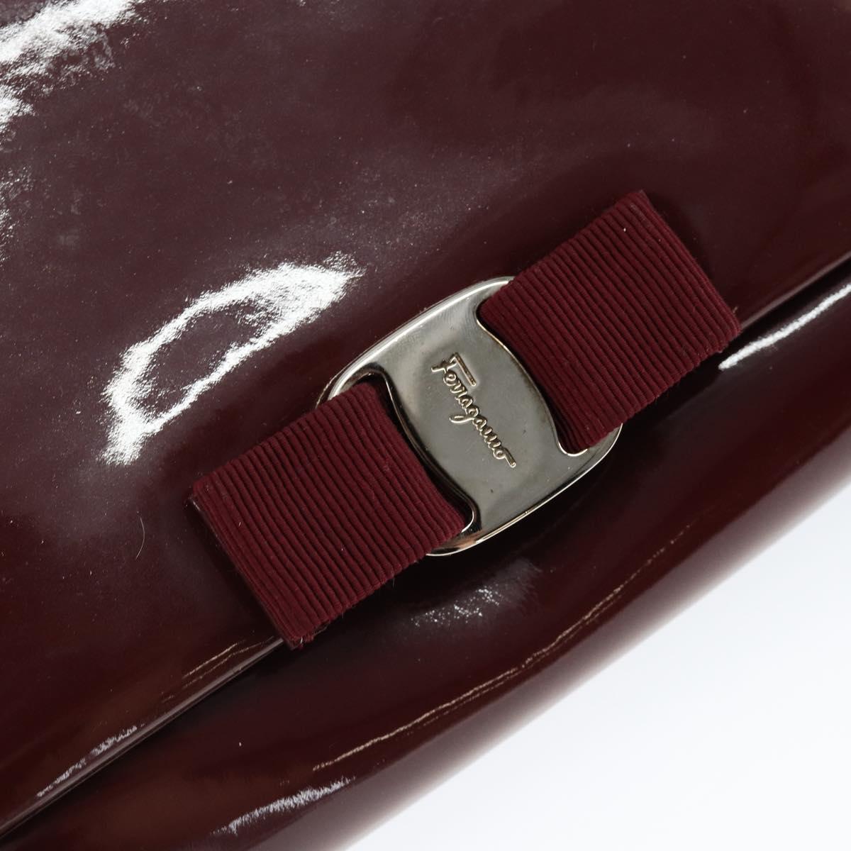 Salvatore Ferragamo Vala Chain Shoulder Bag Enamel Red Silver Auth gh1177