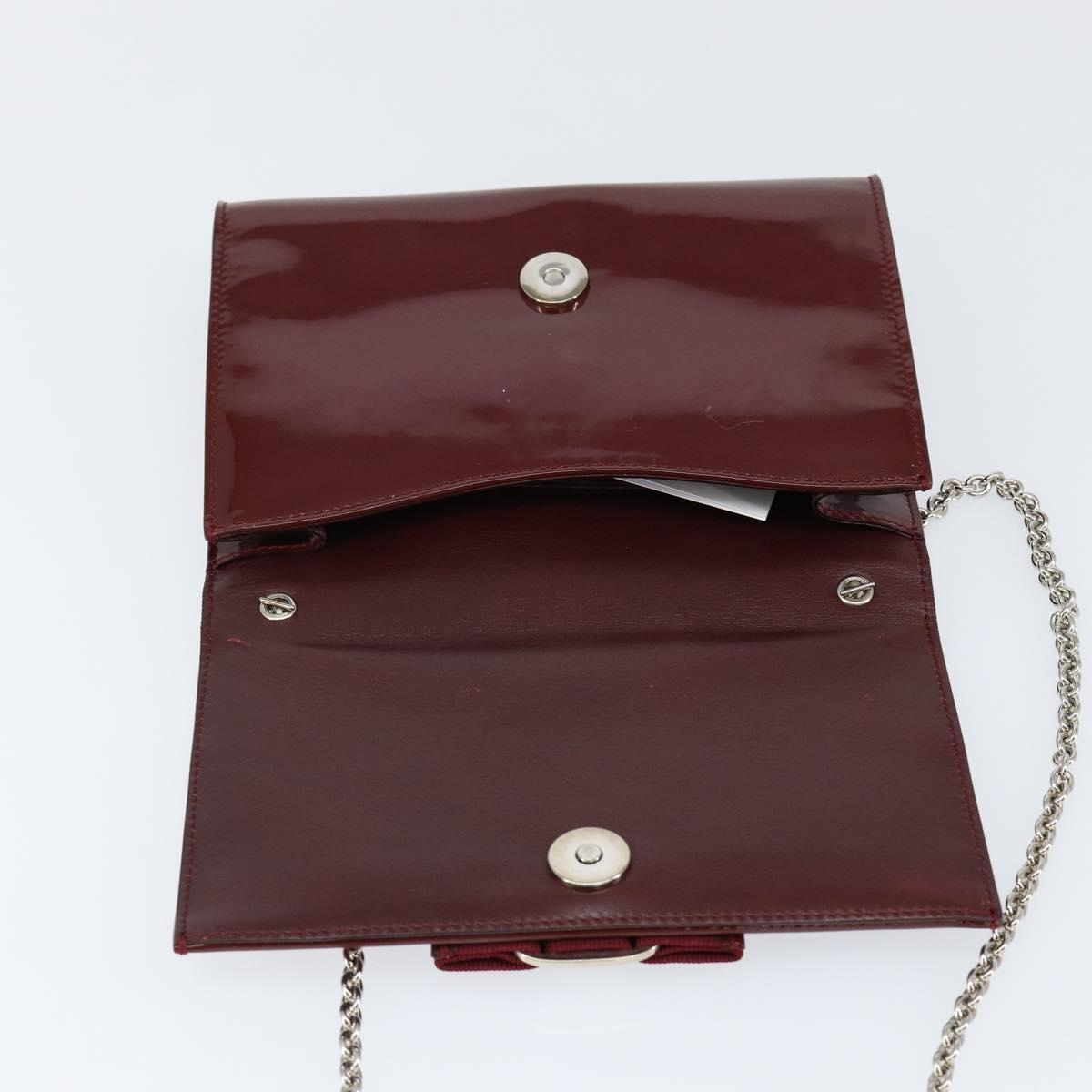 Salvatore Ferragamo Vala Chain Shoulder Bag Enamel Red Silver Auth gh1177