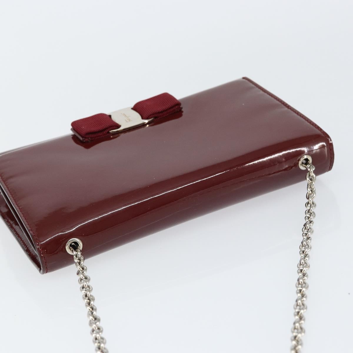 Salvatore Ferragamo Vala Chain Shoulder Bag Enamel Red Silver Auth gh1177