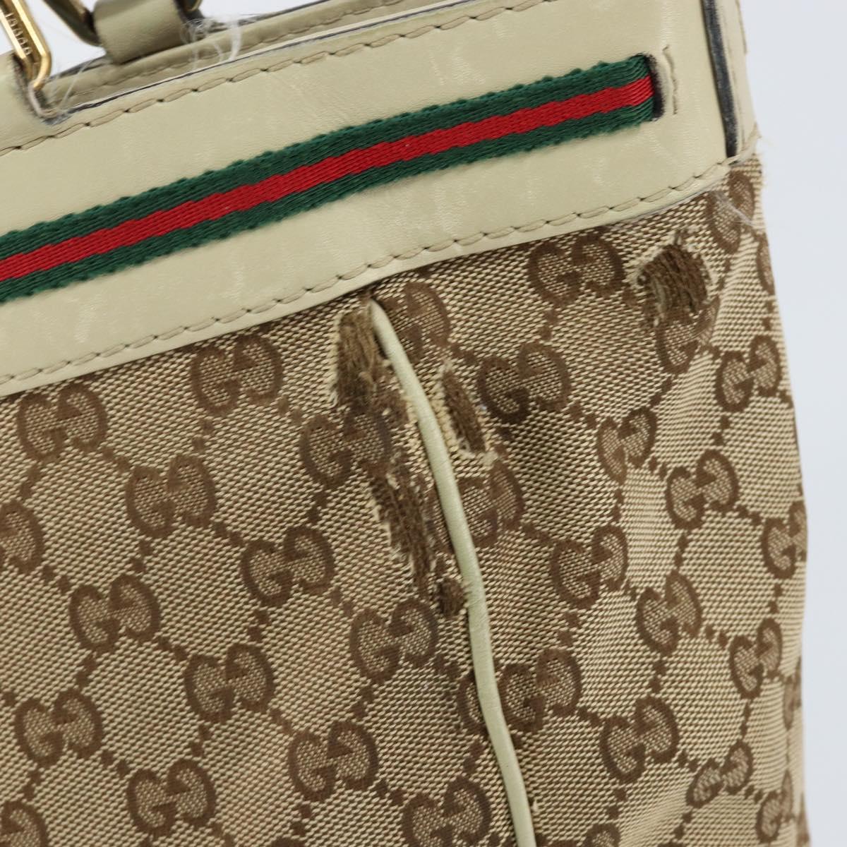 GUCCI GG Canvas Web Sherry Line Tote Bag Beige Gold 257061 Auth gh1178