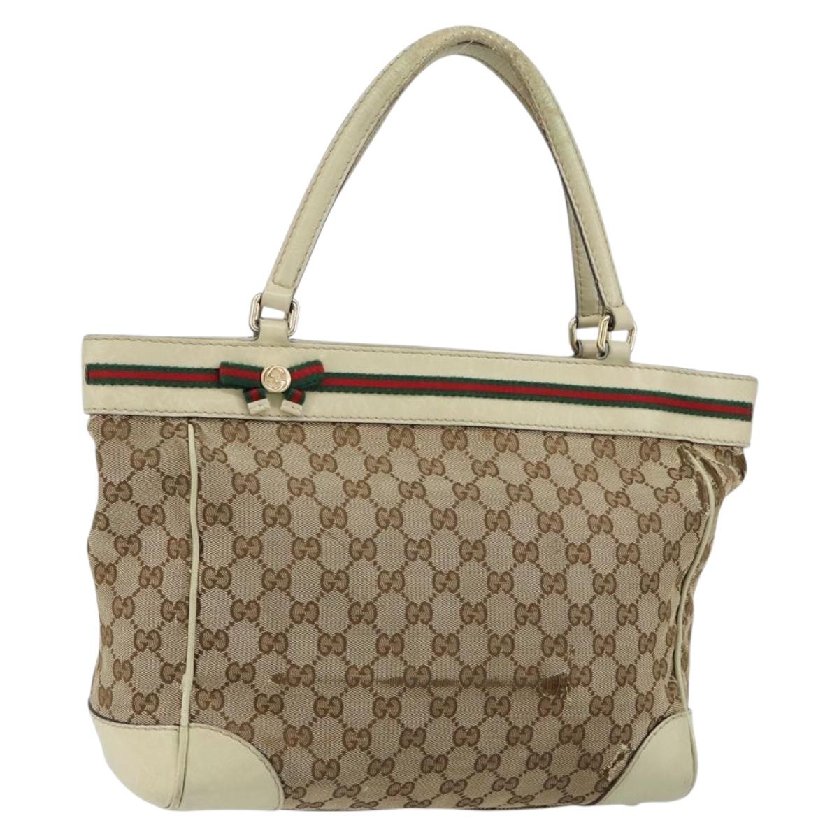 GUCCI GG Canvas Web Sherry Line Tote Bag Beige Gold 257061 Auth gh1178