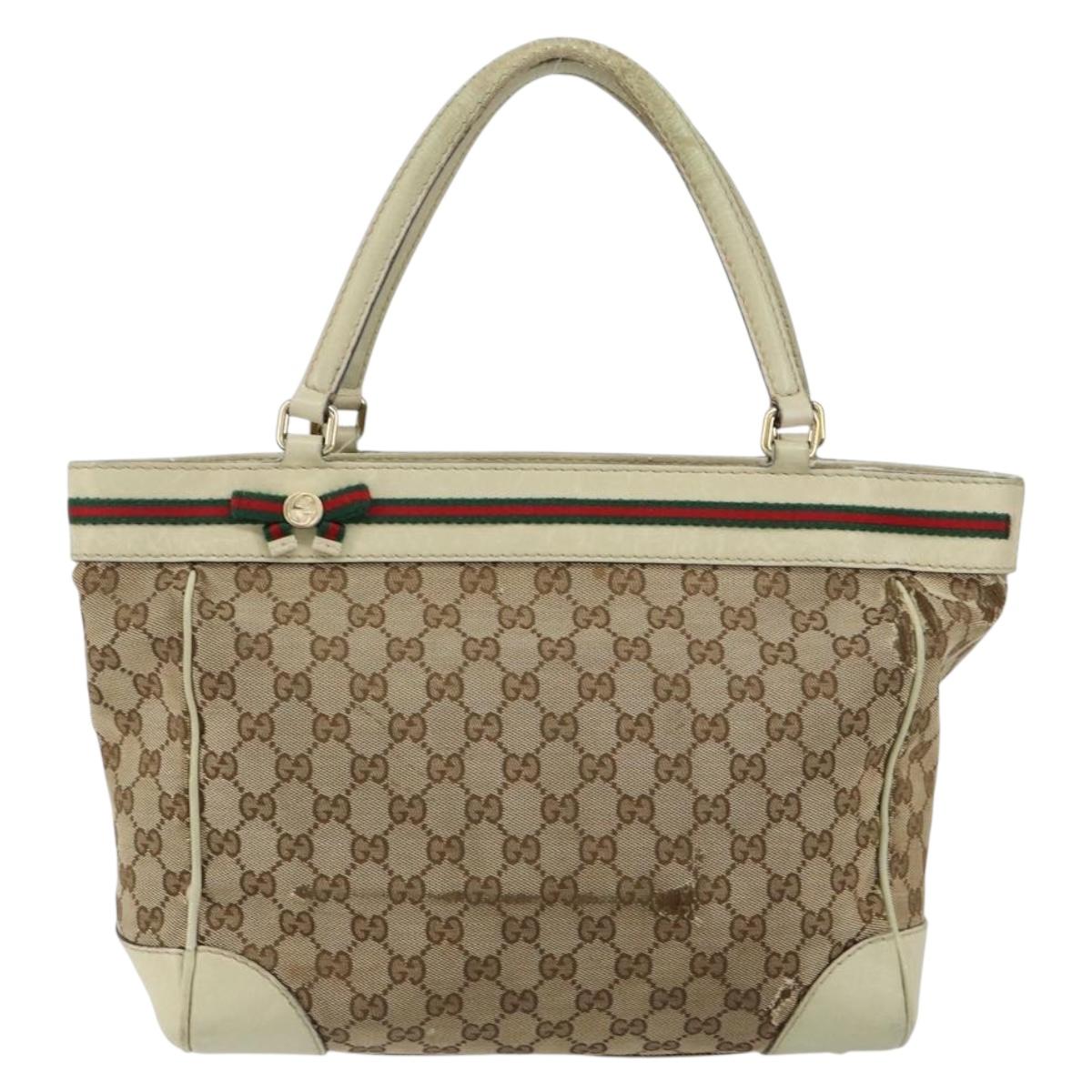 GUCCI GG Canvas Web Sherry Line Tote Bag Beige Gold 257061 Auth gh1178