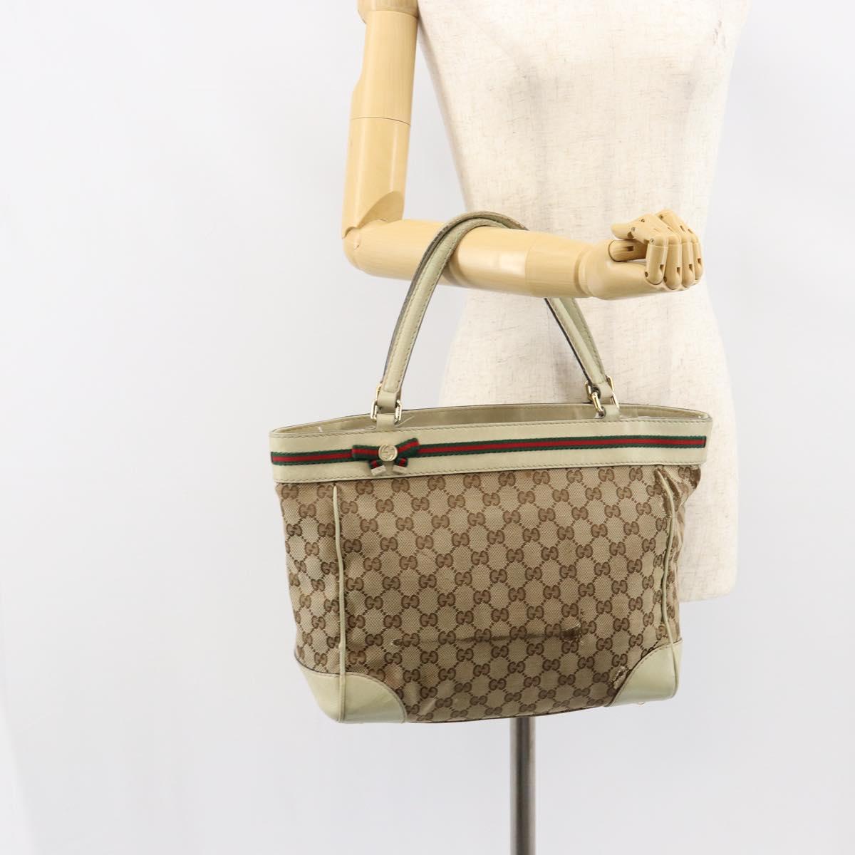 GUCCI GG Canvas Web Sherry Line Tote Bag Beige Gold 257061 Auth gh1178
