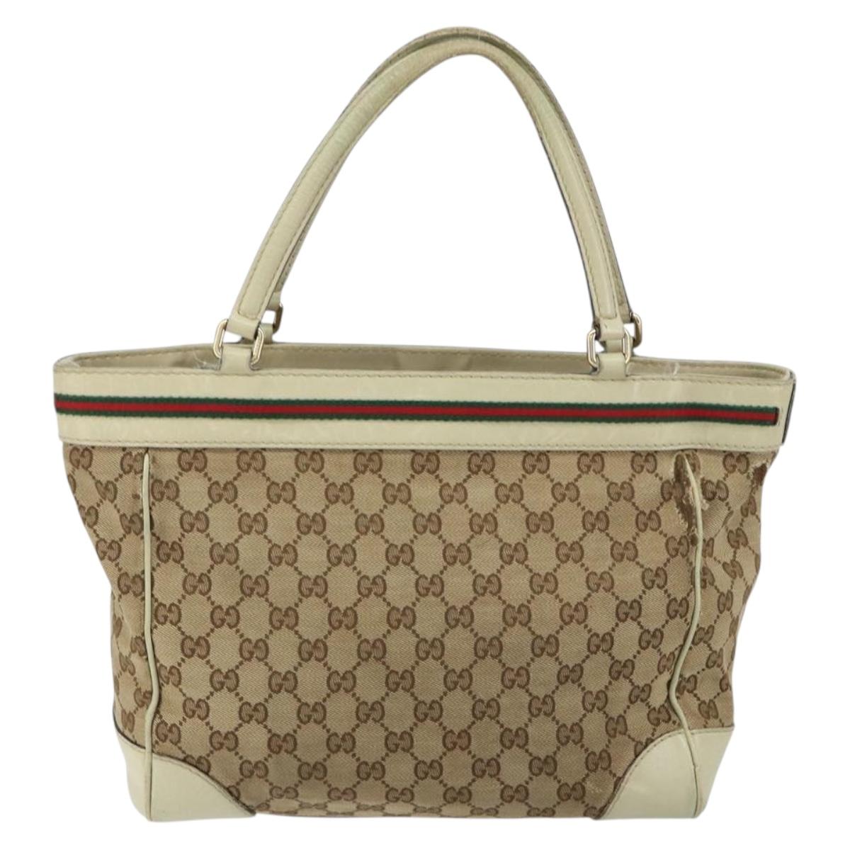 GUCCI GG Canvas Web Sherry Line Tote Bag Beige Gold 257061 Auth gh1178